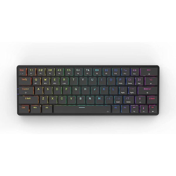 REDRAGON K624P ELISE PRO RGB 60% Wireless Gaming Mechanical Keyboard – Low Profile Blue Switches (Black)